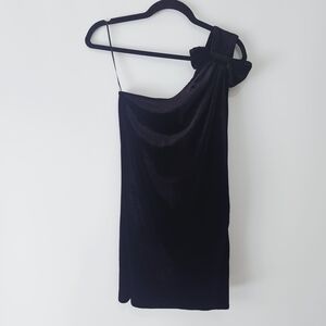 NWT Michael Kors Black Velvet One Shoulder Bow Detail Dress Size Medium